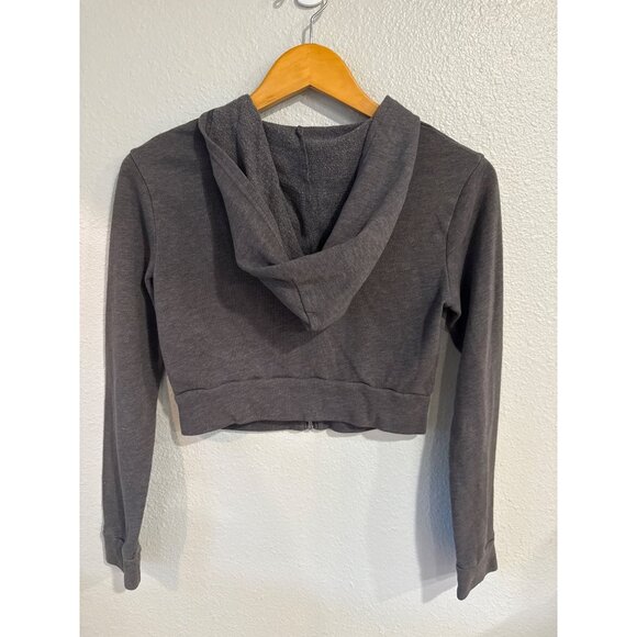 Abercrombie & Fitch Kid's Gray Cropped Hoodie With Zip Front & Logo Embroidery - Picture 6 of 7